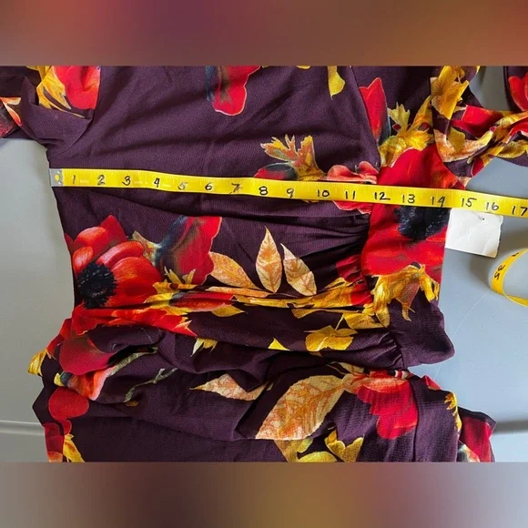 FUZZI Dark burgundy floral stretch midi dress size S/M.‎